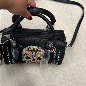 Elegant Black Mini Bag with Colorful Embroidery